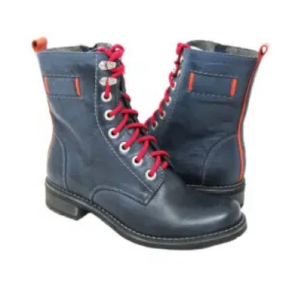 V-Italia Nunza Navy Leather Lace Up Combat Boots Size 40-9.5/10